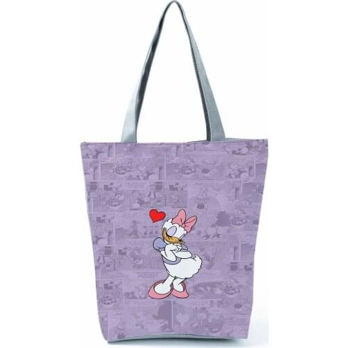 Disney Donald Duck Printed Handbag Women Shoulder Bag Animation High Capacity Purple Shopping Bag Cartoon Foldable Beach Tote
