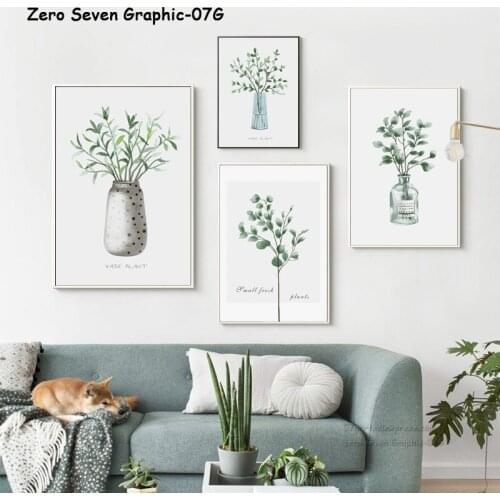 Canvas Poster And Print Fresh Vase Plant Illustration Wall Art Picture For Living Room Flower Shop Cafe Homestay Decoration