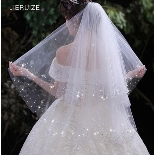 JIERUIZE Two layers Pearls Wedding Veils for Bride 2020 Luxury Bridal Veil Veus de noiva Wedding Accessories