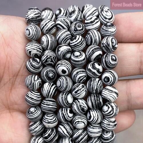 Black Lace Malachite Loose Round Beads Synthetic Stone for Jewelry Making DIY Bracelet Necklace Pendant 15" Strand 4 6 8 10 12MM
