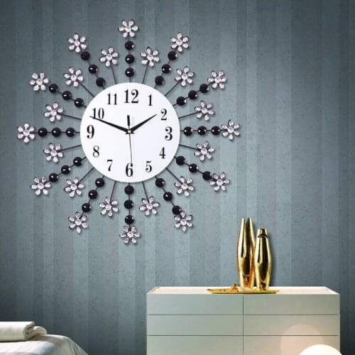 Metal Frame Diamond Clock Rhinestone Watch Shining Ornament Circular 500 Mute Quartz Home Decor Living-Room Wall Decoration