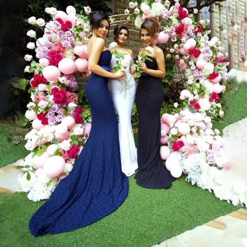 Girls Sweetheart Mermaid The Maid of Honor Lace Long Bridesmaid Dress with Belt