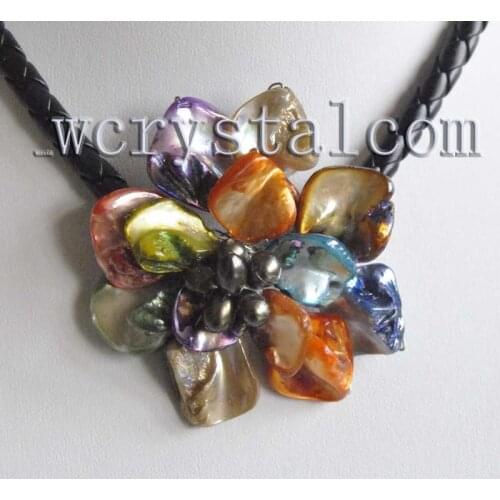 Multicolor Shell & Cultured Pearl one Flower pendant Designer Necklace Wholesale
