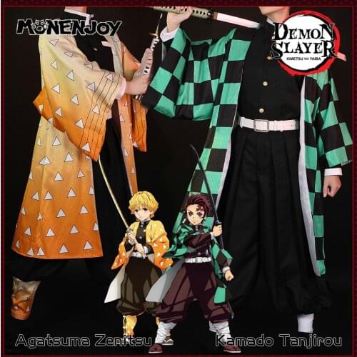 Monenjoy Demon Slayer Agatsuma Zenitsu Kamado Tanjirou Cosplay Haori Team Uniform Cos Costume Sets