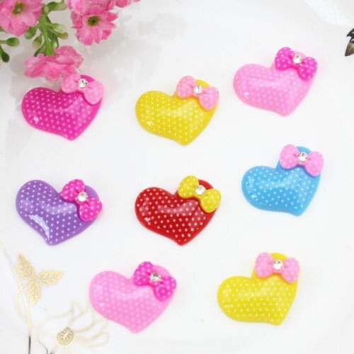 Set of 50pcs 30x23x8mm heart polka dots w/ rhinestone Cabochon Cell phone Deco DIY Fake Sweets Jewelry Scrapbooking sz0982