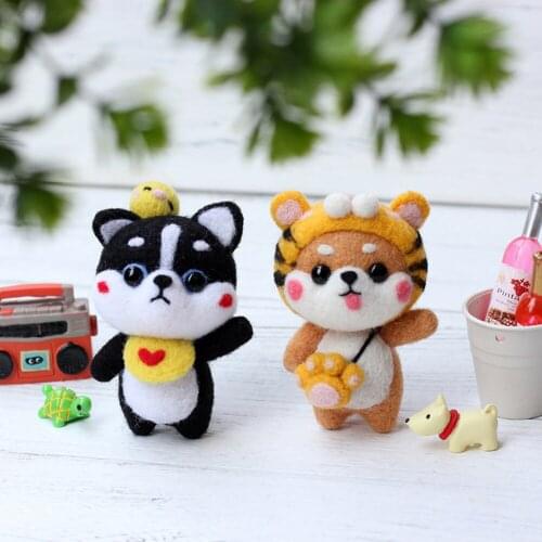 Non-Finished Felt Kit Girl Naughty Cute Dog Pets Handmade Toy Doll Wool Felt Poked Kitting Non-Finished DIY Wool Felting Package