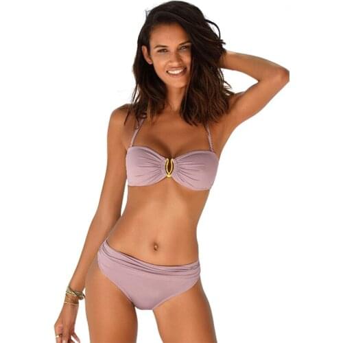 2020 New Bikini Women Swimwear Backless Sexy Bikini Pure Color Women Swimsuit Bathing Suit Push Up Swimwear Brazilian Bikini Set