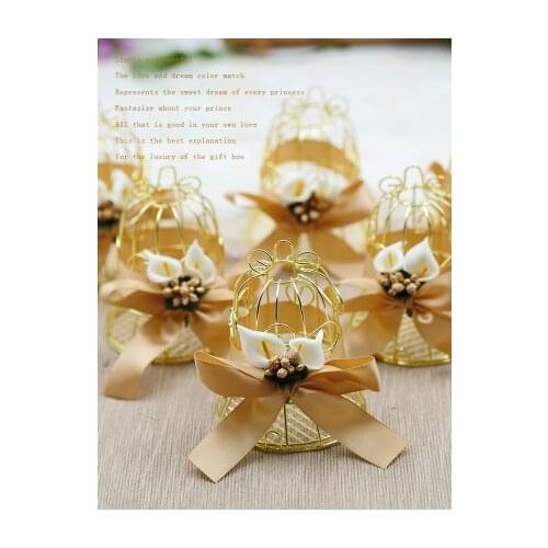 10pcs/lot New Arrive European Style Wedding Supplies Personalized Creative Candy Box Tinplate Birdcage Bell Wedding Candy Box