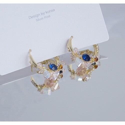 New Fashion Brand Jewelry 14K Gold Plated Crystal Beads Stud Earrings for Women Gift Shining Zircon Flower Earrings