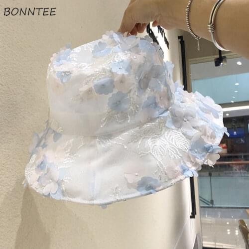 Bucket Hats Women Japanese Style Sweet Summer Sun-proof Flowers Leisure All-match Girls Outdoor Temperament Students Fisherman