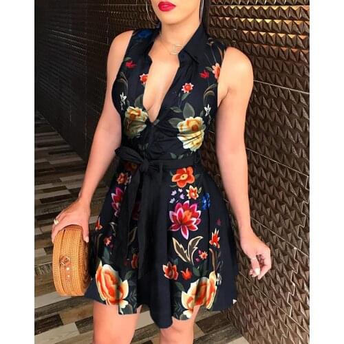 Summer Dress for Women2021 V-neck Sash Beach Holiday Print Mini A-line Dresses Streetwear Undefined Vestidos Traf Woman Dress