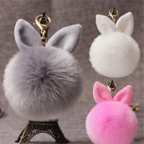 Pompom Key Chain Fake Rabbit Fur Ball Keychains Porte Clef Pom Pom Fluffy Bag Charms Pendants Keychain Keyring