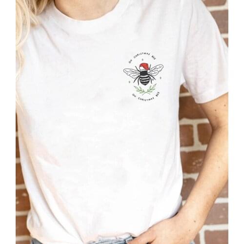 Oh Christmas Bee Colored Print T-shirt Funny Winter Short Sleeve Graphic Holiday Tshirt Cute Women Xmas Gift Top Tee Shirt