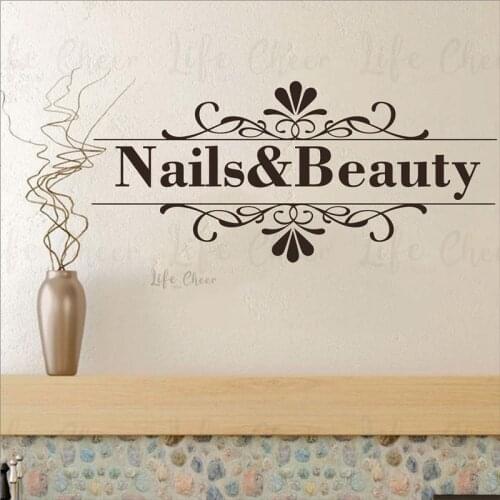 Nail Artist Removable Murals Nails And Beauty Logo Wall Decal Floral Design Nail Salon Wall Sticker Nails Studio Decor AC302
