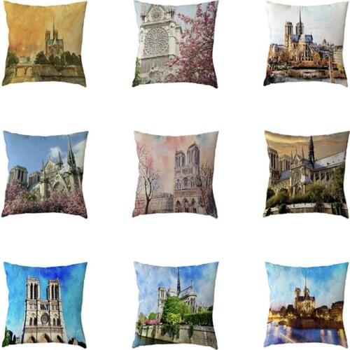 Chic Retro Gothic Architecture Cushion Cover Polyester Peach Skin Family Bedding Sofa Decoration 45*45cm Throw Pillow Case