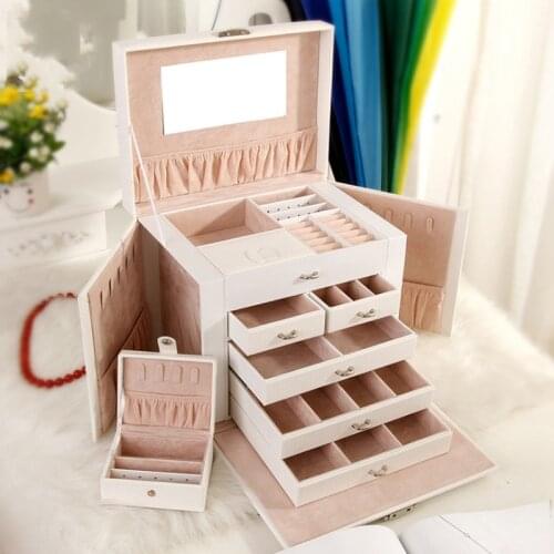 Jewelry Storage Box European-style Korean PU Leather Drawer Jewelry Makeup Box Five-layer Large-Capacity Jewelry Storage Box