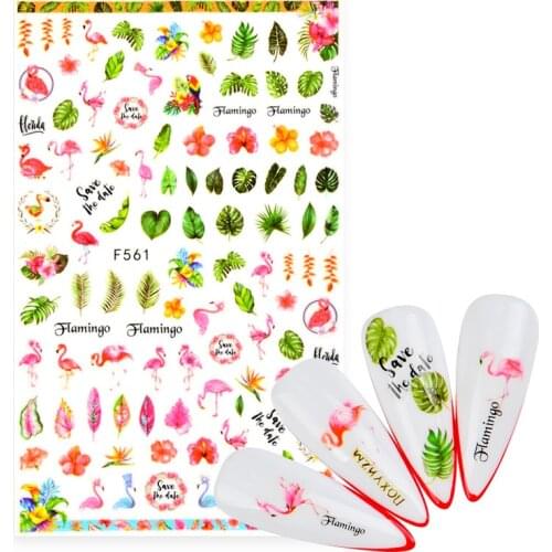 Tropical Plants Flowers Leaf Adhesive Nails Stickers Flamingo Water Decal Accessorie Summer Designs Manicure Nail Art Sticker