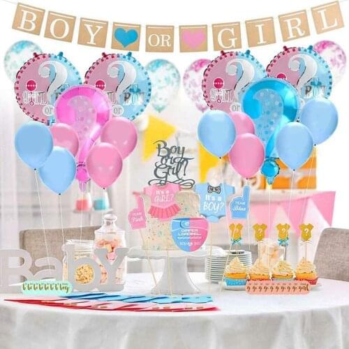 Baby Gender Display Party Supplies Kit with Gender Display Stickers Aluminum Film Balloons and A Variety of Decorative Props
