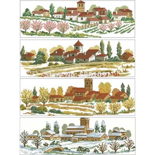 Four seasons house patterns Counted Cross Stitch 11CT 14CT 18CT DIY Cross Stitch Kits Embroidery Needlework Sets home decor