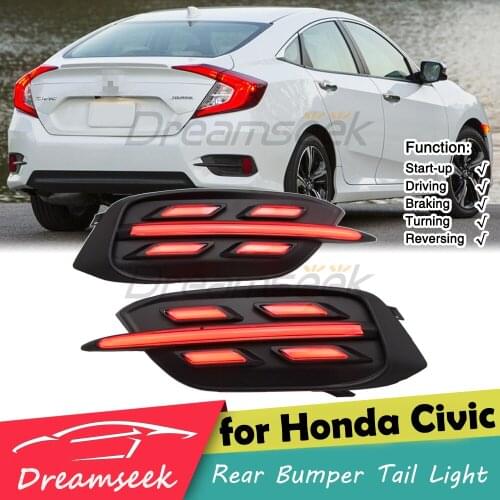 LED Rear Bumper Tail Light for Honda Civic Sedan 2016-2021 Stop Brake Lamp w/ Dynamic Sequential Turn Signal Smoke Lens