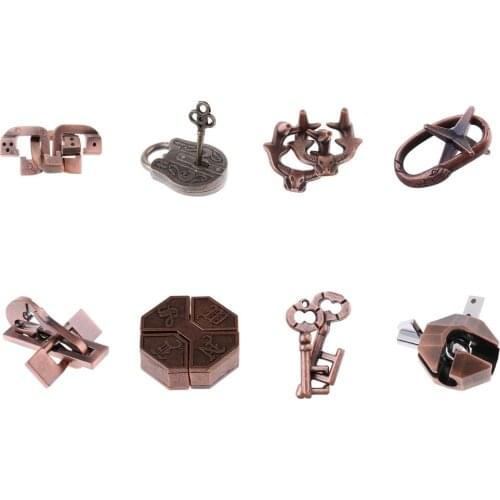 8pcs Chinese Castle Locks Puzzles Lock Brain Teaser IQ Test Toy for Adults Kids Gift