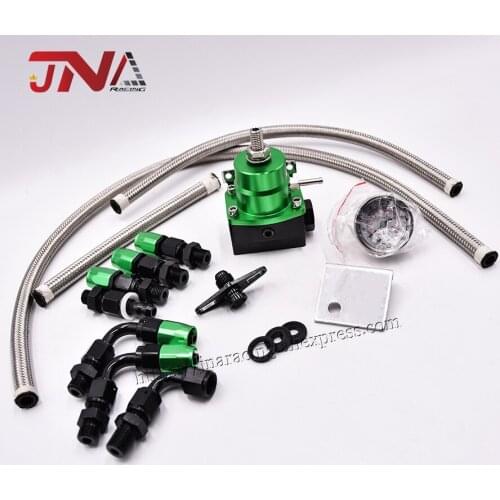 Green Adjustable Fuel Pressure Regulator With Gauge Kit Set