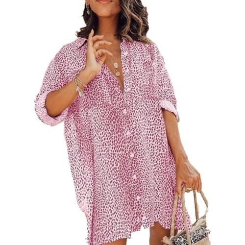 Plus Size Women Shirt Blouse Fashion Leopard Print Loose Summer Female Shirts Single-breasted Lapel Casual Blouses Top Shirt