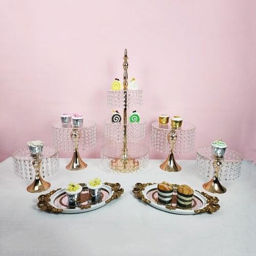 Gold Acrylic Metal Modern Crystal Cake Stand Set Holder Cupcake Dessert Stand
