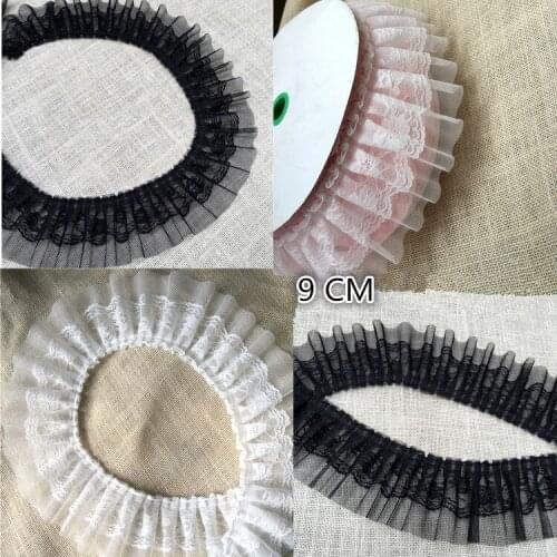 10Yards/Lot High Quality Black and White Skirt Collar Cuffs Bobbi Doll Clothes Curtain Lace Pleats Based Accessories,RS1463