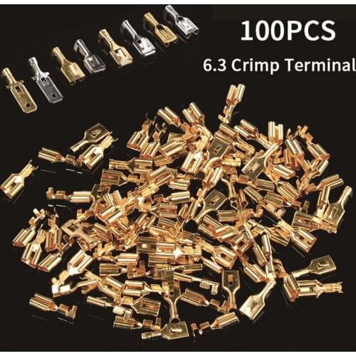 100PCS 6.3mm Male Female Crimp Terminal Connectors Spade Connector Automotive Connector