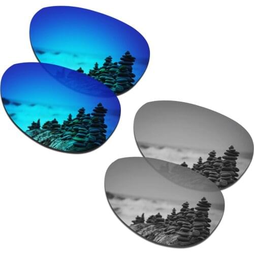 SmartVLT 2 Pairs Polarized Sunglasses Replacement Lenses for Oakley Elmont L Ice Blue and Silver Titanium