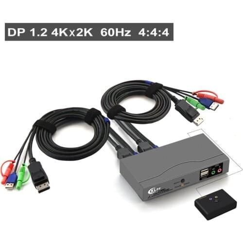 2Port Displayport KVM Switch , DP KVM switch with Audio and Microphone Resolution Up to 4Kx2K@60Hz 4:4:4