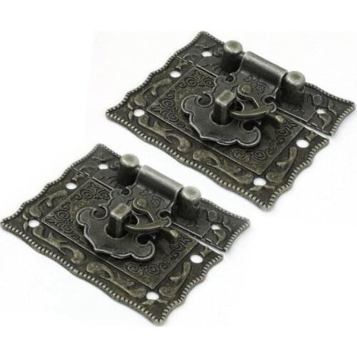 2 Pcs Antique Style Hardware Bronze Tone Metal Rectangle Latch 42mm x 51mm