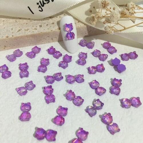 50Pcs 6x10mm Holographic Bear Nail Rhinestones 3D Acrilic Nail Supplies Cute Nail Jewelry Candy Colors Manicure Nail Supplies