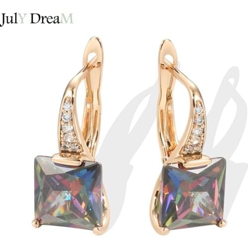 585 Rose Gold Red Green Gradient Zircon Earring for Women Square Cut Stone Rainbow CZ Fashion Party Jewelry Crystal Drop Earring
