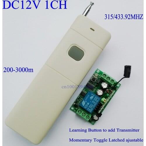 12v DC RF Wireless Remote Control Switch 1CH 10A Relay Light Lamp LED Power Remote Switch Door Access Controller RX TX 200-3000m