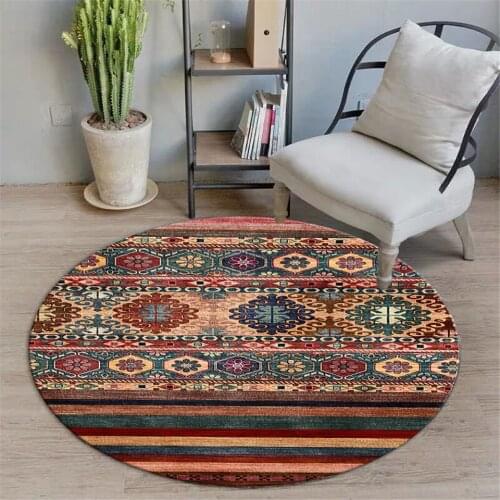 Bohemia Round Vintage Carpet Ethnic Style Colorful Strip Geometric Printed Living Room Rug Bedroom Rug Hanging Basket Chair Mat