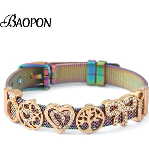 10mm Stainless Steel Mesh Bracelets With Bowknot Life Of Tree Charm Slide Beads Bracelets Bangles For Women Girlfriend Jewelry