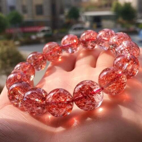 Genuine Natural Lepidocrocite Quartz Red Super Seven Clear 14.5mm Round Bead Stretch Crystal Bracelets Women Female