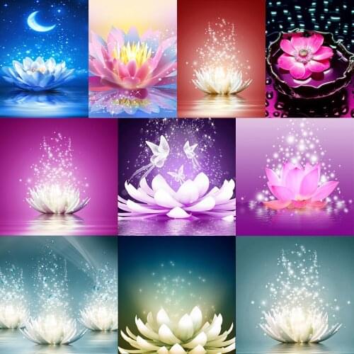 Lotus Flower DIY Full Round Drill Diamond Painting Kit Flower Series Decoration Hanging Painting Creative Gift Diamond Painting