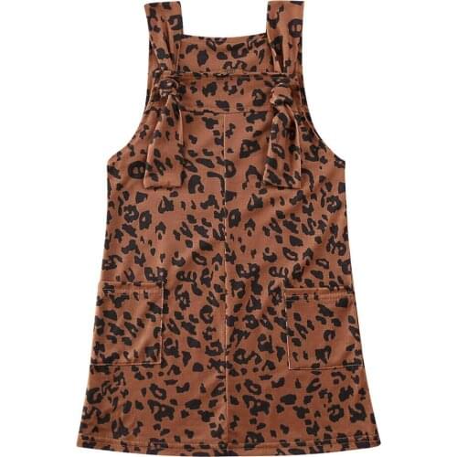 Kids Baby Girls Dress Spring Summer Autumn Clothes Leopard Sleeveless Bib Strap Dress Overalls Dresses Outfit 2-6Years