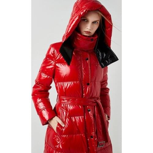 Long Duck Down Jacket Women Winter 2020 Outerwear Coats Thicken Slim Belt Warm Snow Glossy Parkas Ladies Puffer Overcoat Female