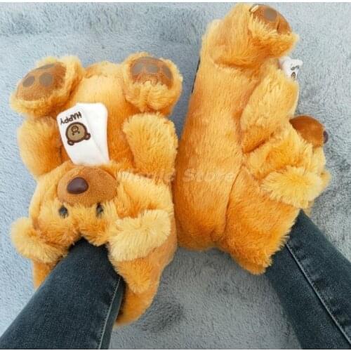 Home slippers indoor women winter warm cute plush woman furry fur slides teddy bear Winter Warm Shoes Cartoon Plush Teddy
