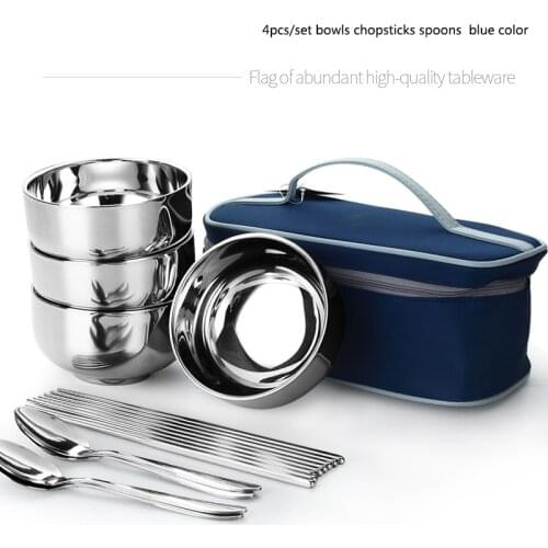 Picnic Set Travel Bowls Spoons Lunch Dinner With Waterproof Insulated Lunch Bags Necessary Tableware Flatware sets