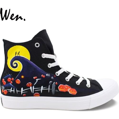 Wen Unisex Design Custom Hand Painted Canvas Shoes Nightmare Before Christmas High Top Skateboard Sneakers for Girl Boy