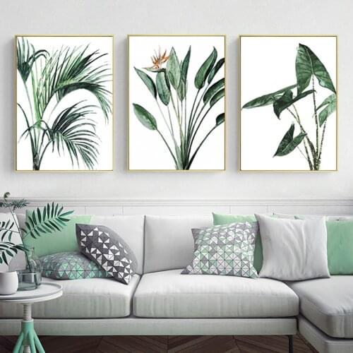 Nordic Painting Canvas Prints Leaves Green Plants Poster Minimalism Fresh Modular Pictures Wall Art Home Decor Living Room