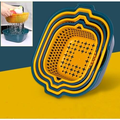 Kitchen Double Drain Basket Fruit Vegetable Washing Strainer Plastic Storage Basket Cleaning Colander