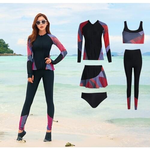 5pcs/set Womens Plus Size Long Sleeve Rash Guards Swim Tee & Leggings Bikini set Rashguard Sun UV Protection Swimsuit
