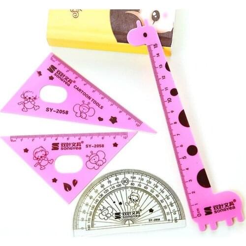 4pcs Student Ruler 1 Set Cute Cartoon Giraffe Animal Students' Ruler Meter Ruler Triangle Ruler