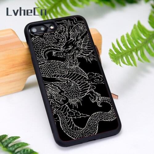 LvheCn Silicone Rubber Phone Case Cover for iPhone 6 6S 7 8 Plus X XS XR 11 12 Mini Pro Max Vintage Dragon